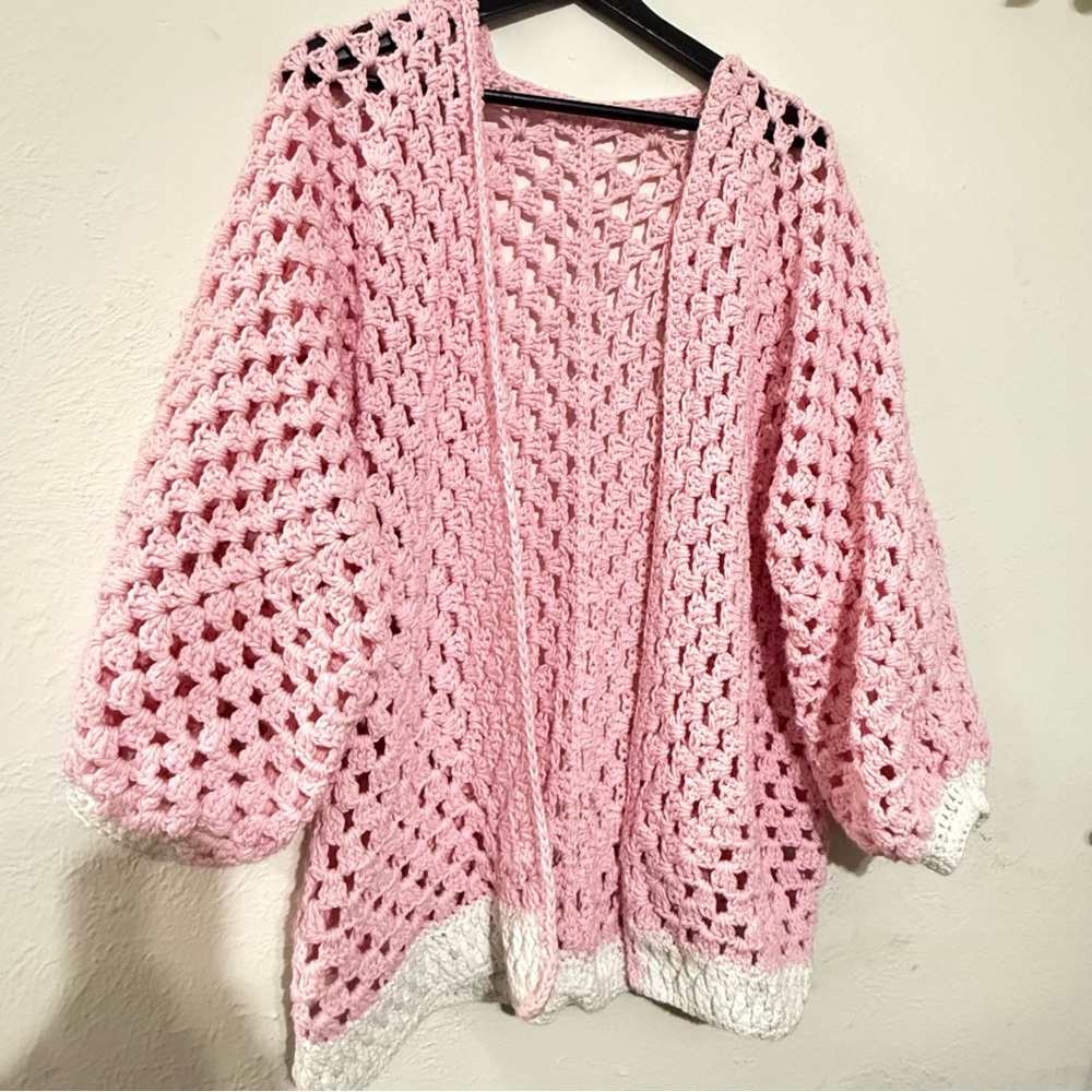 Pink Handmade Crochet Women Sweater Grandma Sweater Cottage Core